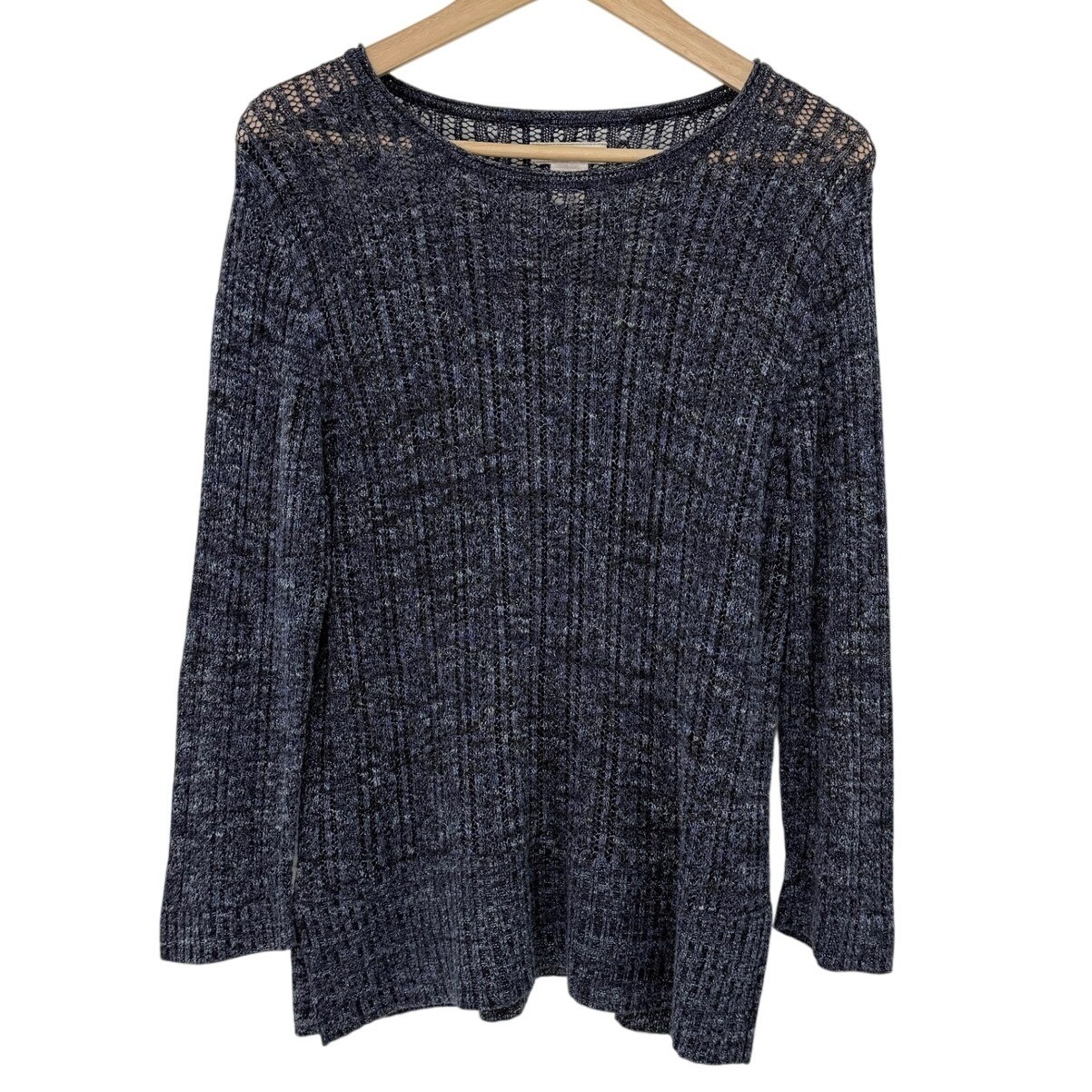 Tommy Bahama Womens Blue Marled Open Knit Ribbed Sweater Italian Yarn Large L